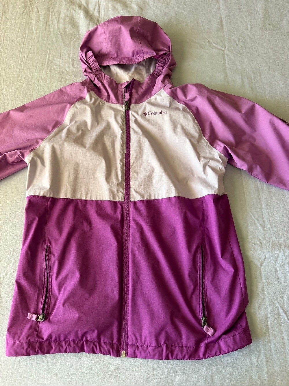 Columbia Pink Colorblock Hooded Rain Jacket